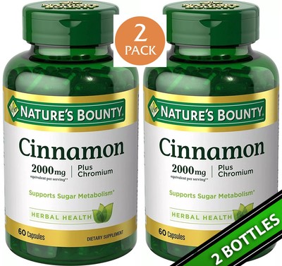 2 Pack Cinnamon 2000 mg + Chromium 120 Capsules (2x60) 1000 mg Free Shipping