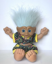 Vintage 1991 ACE Novelty Treasure Trolls 12in Doll Blue Hair Blue Eyes Neon Fit