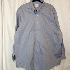 Brooks Brothers 346 Button Up Shirt Non Iron Size 17 1/2 4/5 Blue Cotton Preppy