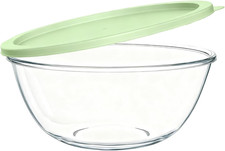 4.7 Qt Extra Large Glass Mixing Bowls, Clear Glass Bowl with Lid, Big Salad Bowl
