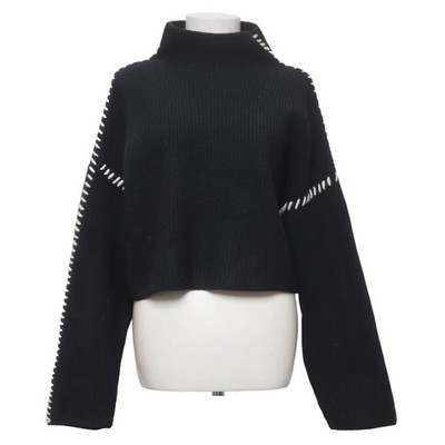 H&M, Strickpullover, Größe: M, Schwarz/Mehrfarbig, Wolle, Rippenstrick #SFB