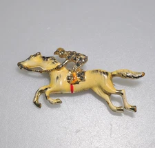 Vtg Horse Jockey Riding  Brooch Enamel Rhinestone Derby racing  HTF  C28