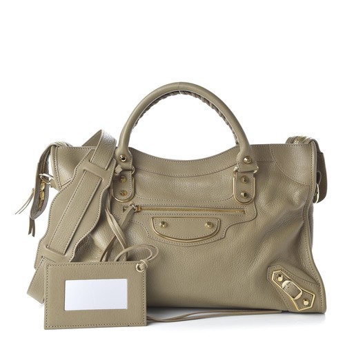 BALENCIAGA Chevre Gold Metallic Edge Hardware City Beige Latte