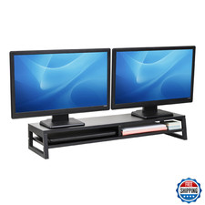 Mind Reader 2-Tier MDF Double Monitor Stand Dual Screen Riser Storage Shelf 33.7
