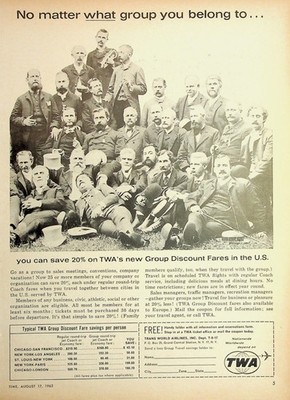 Original 1962 Vintage Print Ad: TWA's need Group Discount Fares in the US