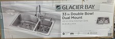 Glacier Bay Bratten 33 in. Drop-In 60/40 Bowl 18G Stainless Kitchen Sink Kit