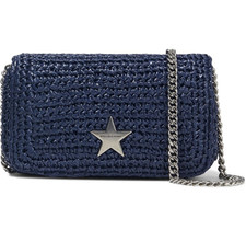 NEW STELLA MCCARTNEY Stella Star Faux Raffia Chain Strap Shoulder Bag, Navy