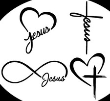 Jesus Decals 4 Pack: Jesus Heart, Jesus Cross, Jesus Infinity, Cross Heart L...