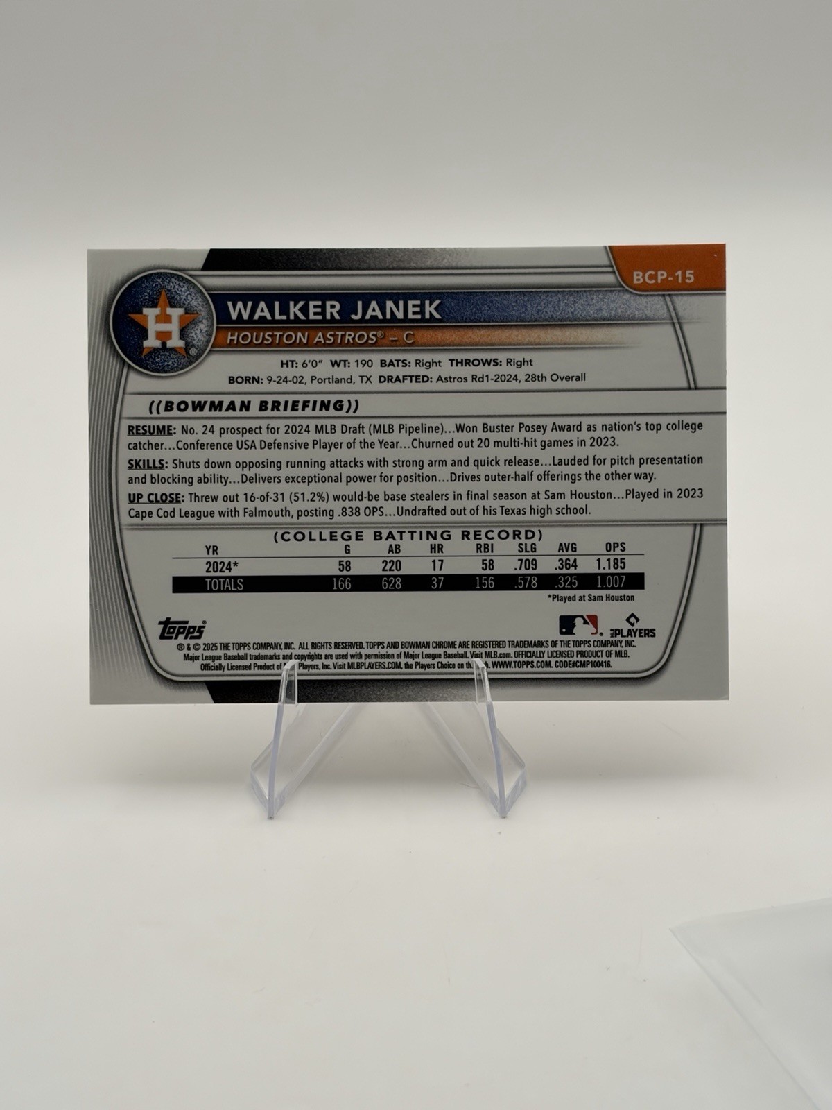2025 Bowman Chrome Walker Janek #BCP-15 Yellow Wave Refractor /75 (RC) view 3