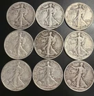 9 Silver Walking Liberty Half Dollars All  90% Silver Coins 1941-D 1945-D 1942-S