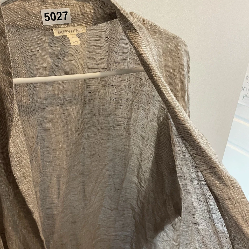 Eileen Fisher Natural Organic Linen Gauze Duster Cardigan Jacket XL Beige - Image 4 of 4