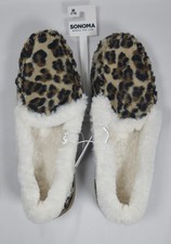 Women's Sonoma Goods Faux Fur Lined Moccasin Slippers Leopard Size Medium 7-8
