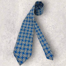 ERMANO Blue/Ivory/Navy Geometric Silk LUXURY Tie ITALY