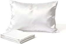White Satin Pillowcase Queen Size Silk Pillow Cases Set of 2 Wrinkle-Soft Smooth
