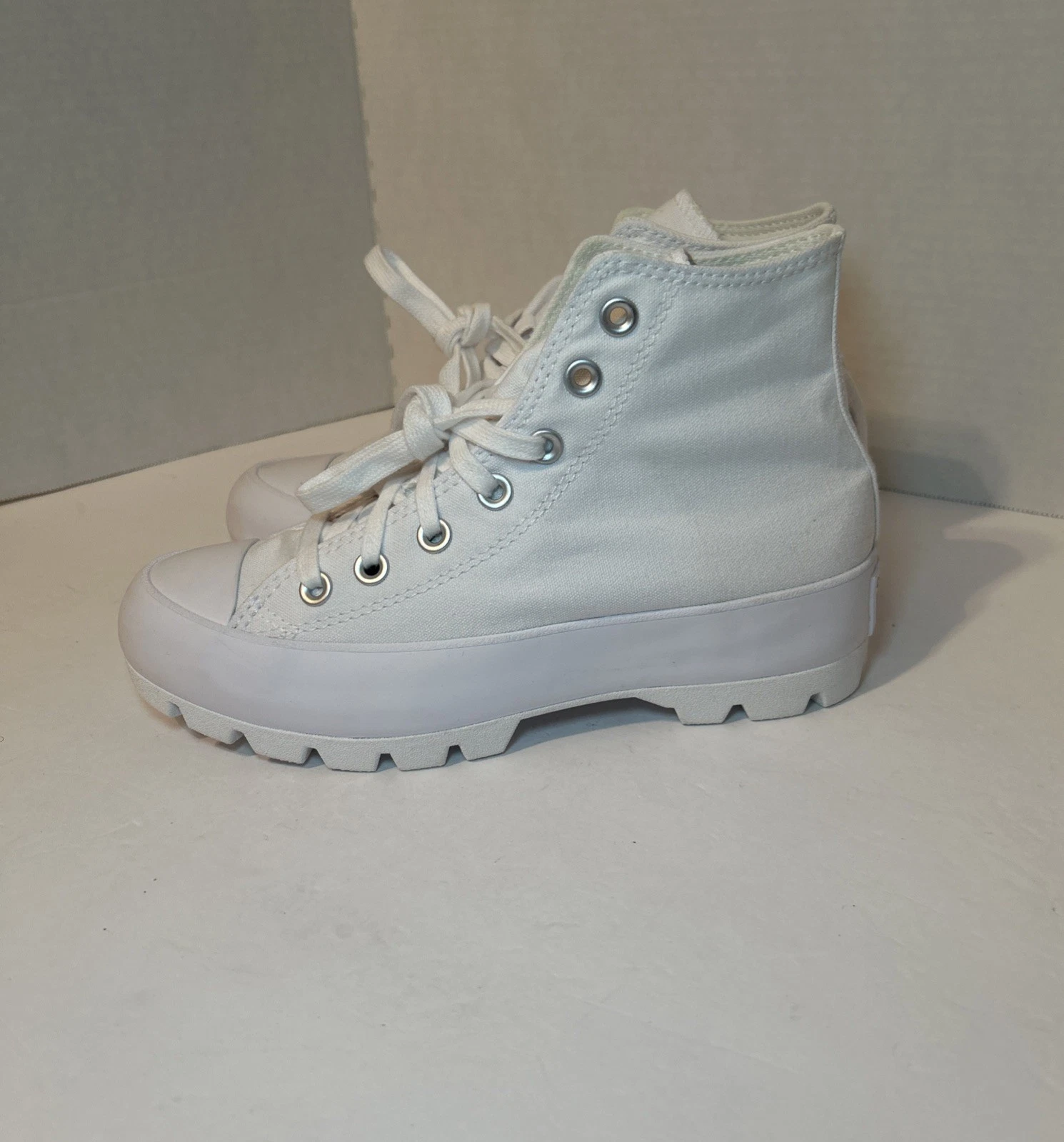 Scarpe Converse All Star Lugged Hi da donna taglia 7 sneakers bianche con plateau in tela