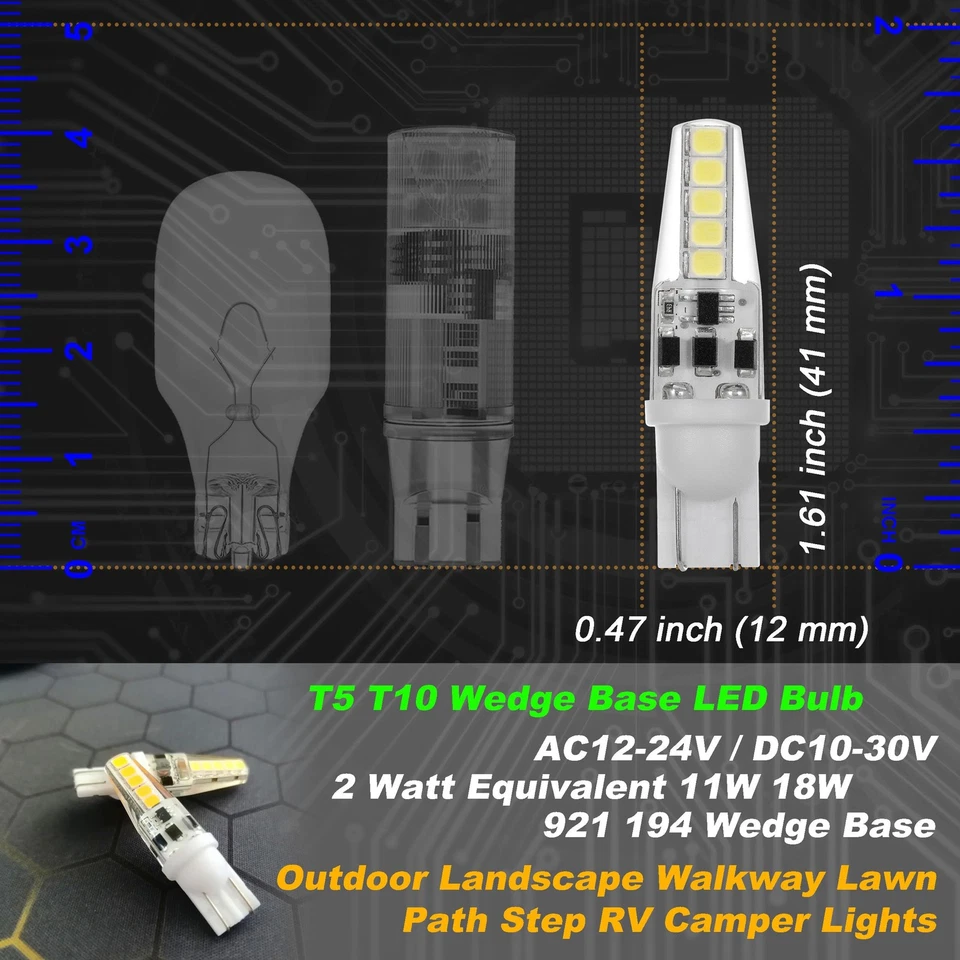 15W 20W T5 T10 Wedge Base LED Light Bulb 300lm AC/DC 12V-24V Daylight White 6... - Image 4 of 4