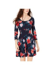 PLANET GOLD Womens Fit + Flare Short Dress Navy Cap Sleeve Juniors M