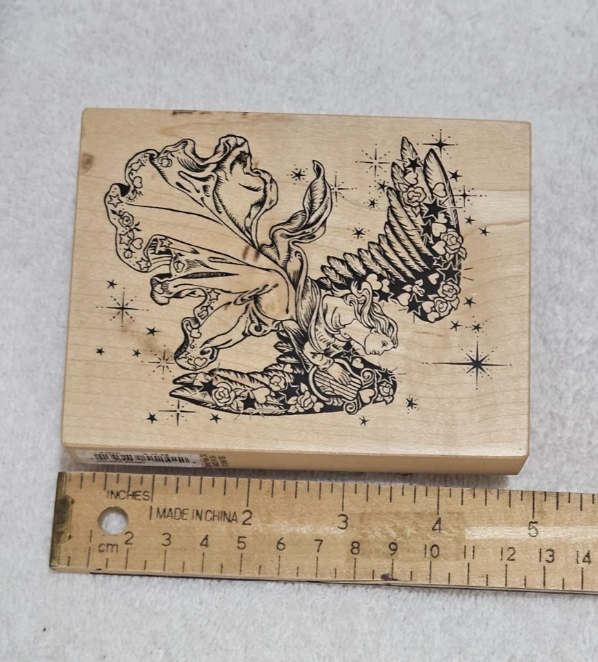 PSX K1332 1999 ángel dorado montado en madera sello de goma ángel vacaciones religioso Foto 2 de 4