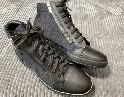 Calvin Klein Berke Men's High Top Sneakers Size US 9 EU 42 Black Leather Zip