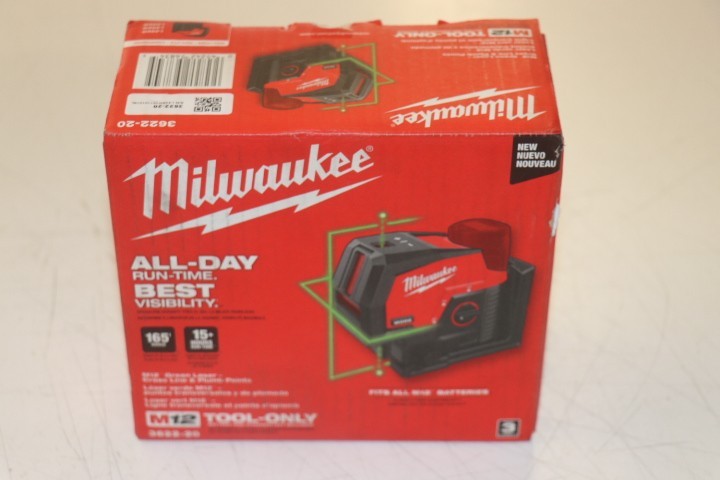 *NEW* Milwaukee 3622-20 M12 Cross Line Plumb Point Green Laser Level (MIF001774)