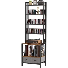 DVD Storage Vinyl Record Storage Rack, 6-Tier CD Rack Tower with Drawers for ...