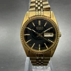 Seiko Watch Women 24mm Black Tone Gold Tone Daydate Round 7N83-0041 New Batt PO9