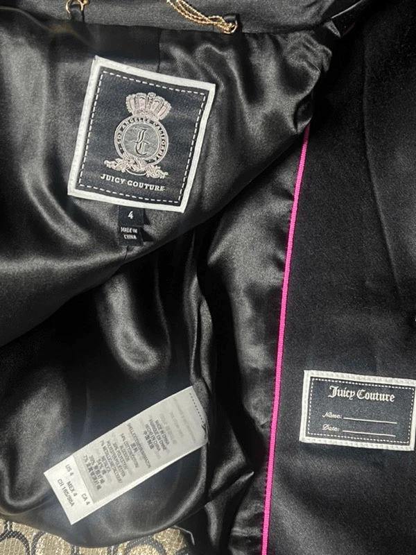 Juicy Couture Shimmery Gold Mermaid Scale Metallic Blazer Black Satin Size 4 - Image 4 of 4