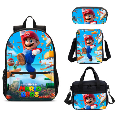 Super Mario Bros Movie School Backpacks Cooler Lunch Bag Pen