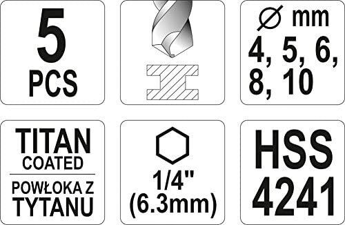 YATO HSS METALLBOHRER SATZ 5-tlg TITAN-BESCHICHTET 1/4" BIT SECHSKANT-AUFNAHME - Bild 3 von 4