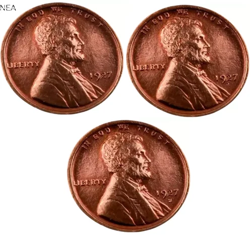 1927+1927-D+1927-S Lincoln Wheat Penny Cent Lot ~ Gem BU (red) ~ 3 Coin Set