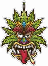 Tiki Mask Smoking Marijuana Weed Grass Pot Car Bumper Vinyl Sticker Decal 4"X5".