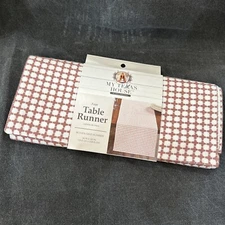 My Texas House Faye Table Runner 14X90 Inch White with Pink Checkers Woven Grid