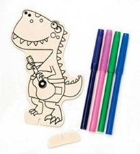 Wood Kids Craft Project Pack Kit with Markers Dinosaur