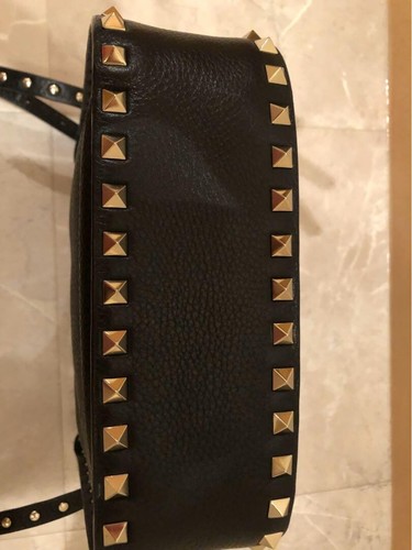 VALENTINO GARAVANI Rockstuds Leather Drawstring Shoulder Bag Black Gold Used - Picture 6 of 9