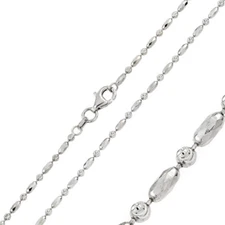 Sterling Silver 2mm Diamond Cut Alternating Oval Round Bead Ball Chain Necklace