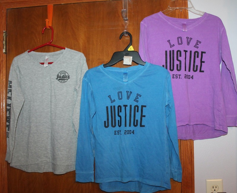 LOT OF 3 * JUSTICE Girls' Size 8 LONG-SLEEVE T-SHIRTS (Gray/Blue/Purple) EUC