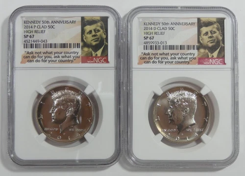 2014-P & 2014-D Clad 50c Kennedy 50th Anniversary High Relief NGC SP 67
