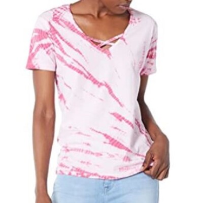 NEW Ruby Diva Women's Relaxed Cross-Front Tee Tie Dye T-Shirt Size Large