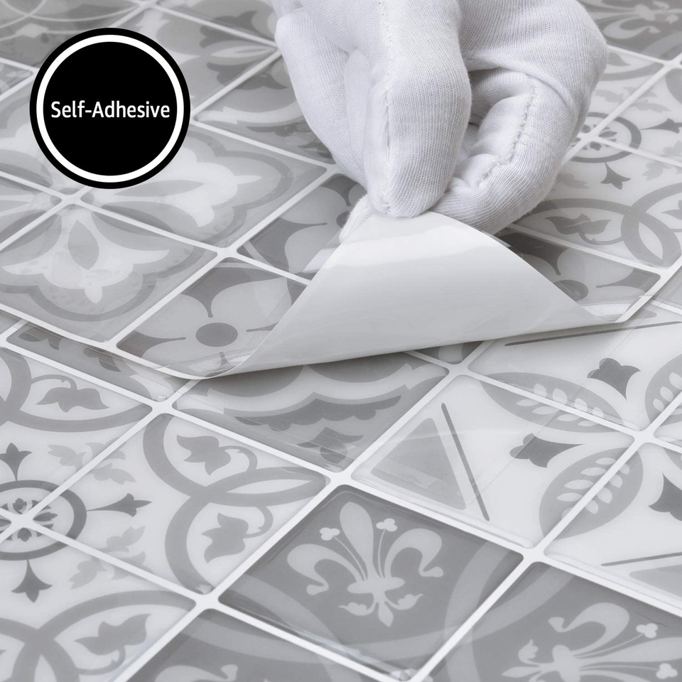 10Sheet Peel and Stick Backsplash Tile Stickers, Gray Talavera Mexican