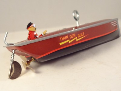 Bateau canot jouet mécanique tôle moteur à clé Zephyr tin