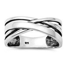 Braid Ring Oxidized Genuine Sterling Silver 925 Height 8 mm Size 5 - 10