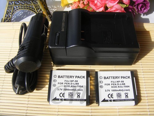 Battery(2) +Charger for Fujifilm NP-50 D-LI68 BC-50 FinePix F50FD F60FD F100FD - Picture 3 of 12