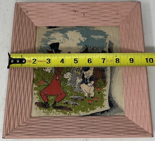 Rare Vintage Framed Disney Original Fabric Antique Barkcloth Ft. Pig & The Wolf - Picture 7 of 7