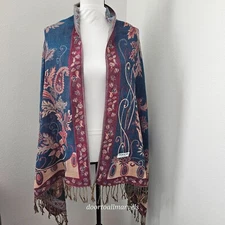 100% Pashmina Cashmere Wool Shawl Wrap w/ Tassels Paisley Woven 66"x27"