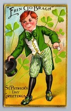 1909 ERIN GO BRAGH REDHEAD HIGH TOP HAT PIPE SMOKE ST PATRICK'S DAY Postcard P12