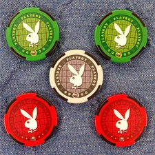 PLAYBOY POKER CHIPS (5x) Rare Vintage PB Bunny Chip Lot, Green White Red Acrylic