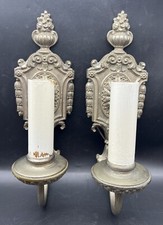 Pair Antique Cast Brass/Bronze   Floral Electric Wall Sconce Lights Reclaimed
