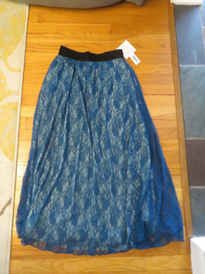 LuLaRoe Lucy Skirt-NWT-Blue Lace Lined-Small-Retired Style-Maxi