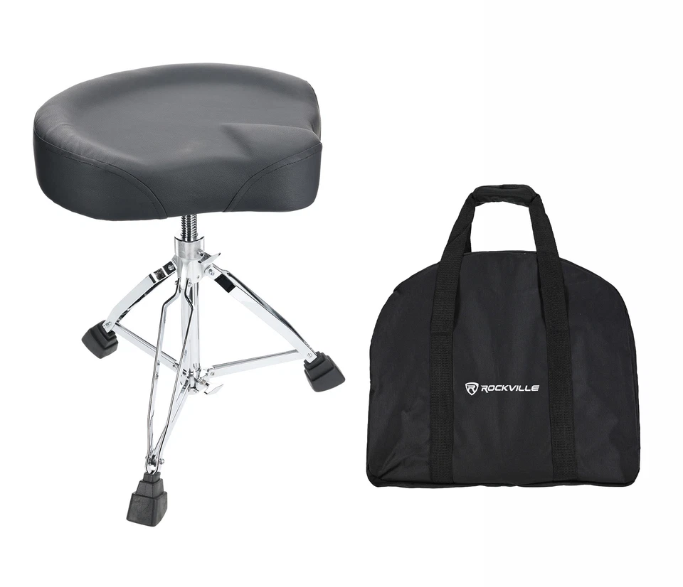 Rockville RDS60 Cuero Vegano Doble Apoyado Resistente Tambor Trono con Altura Bloqueable