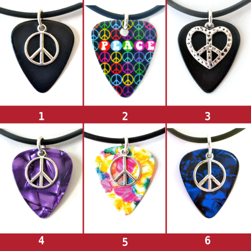 Collana Plettro Chitarra Charm Simbolo Pace -- Vari Colori - Foto 1 di 9